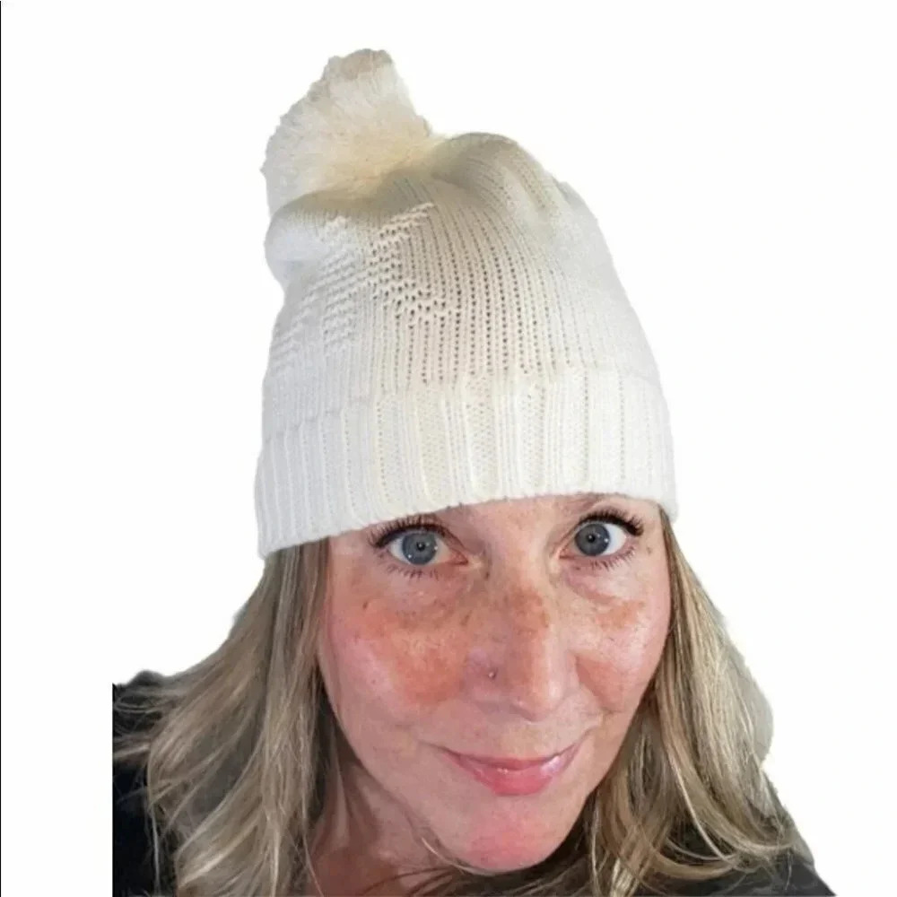 Michael Kors off‎ white pompom knit hat